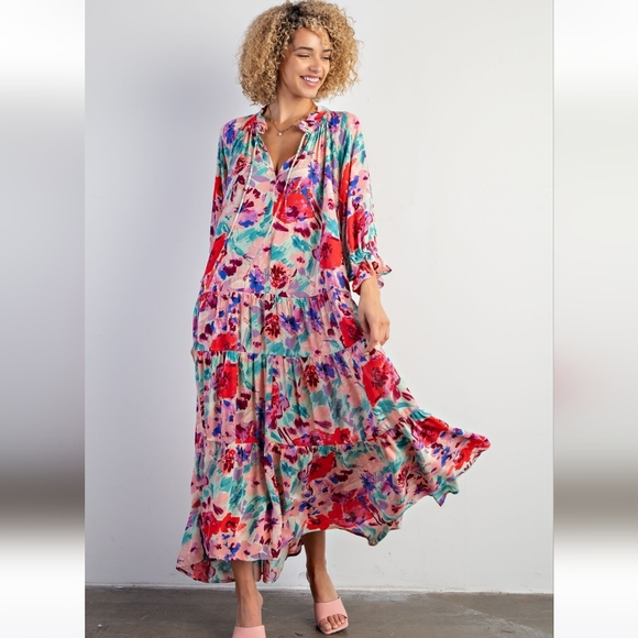 easel Dresses & Skirts - New! Easel Boho Floral Printed Maxi Dress